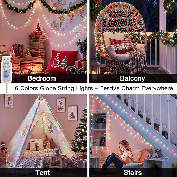 suddus Classroom Lights Plug in, 33ft 100 Led USB Pastel Fairy Lights with Timer, Globe String Lights Indoor for, Dorm, Party, Room, Outdoor, Tree, Patio, Garden, Christmas Decoration