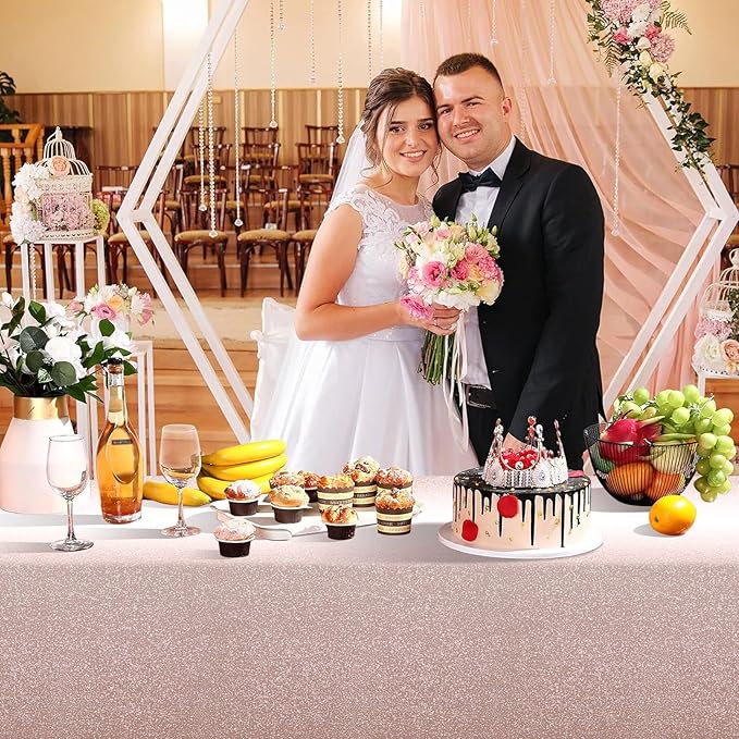 1 Pack Ombre Rose Gold Plastic Tablecloth for Parties, Gradient Pastel Rose Gold Disposable Tablecloths for Rectangle Tables, Light Pink Sprinkle Table Cover for Wedding Birthday Party, 54 x 108 Inch