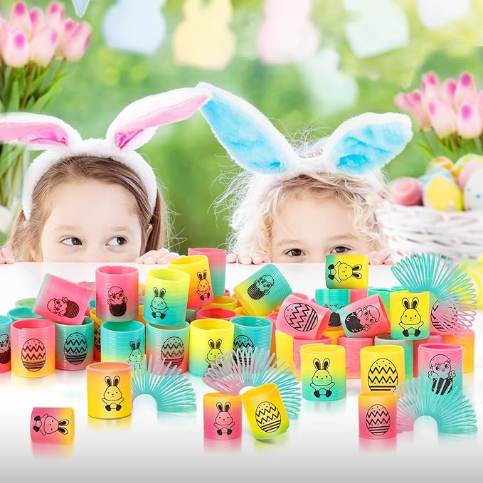 36 Packs Spring Rainbow Magic Fidget Stress Coil Mini Springs Bulk Toys Party Favor Carnival Prize Goodie Bag Stuffers For Kids Boys Girls (Easter)