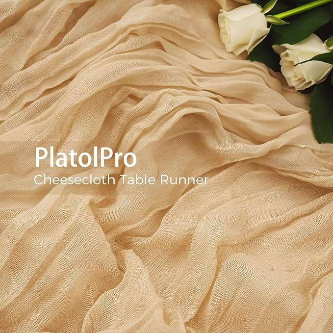 20PCS Grape Cheesecloth Table Runner 10ft Boho Gauze Fabric Cheese Cloth Table Runner Comes with 20 Cloth Napkins Runner for Romantic Wedding Birthday Shower Party Table Decoration