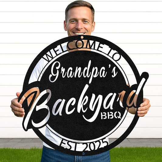 Custom BBQ Grill Metal Sign Personalized Name Wall Art for Outdoor Barbecue Patio Kitchen Backyard Decor Gift for Dad Husband Men Papa Grandpa Father Grilling Enthusiasts Family Lover Funny Gifts 40