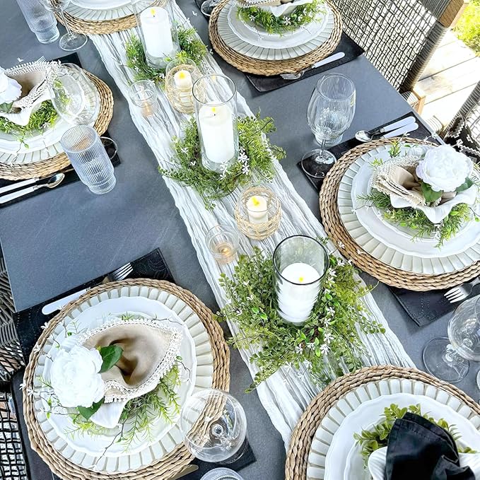 12 Pack White Cheesecloth Table Runner 10FT Boho Cheese Cloths Gauze Fabric Table Runners 120 Inch Rustic Sheer for Wedding Birthday Party Baby Shower Centerpiece Home Decorations