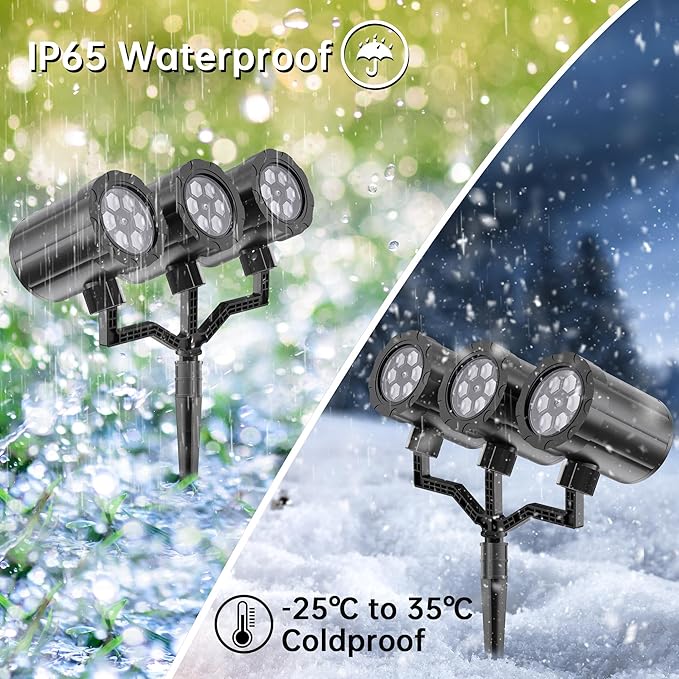 Christmas Projector Lights Outdoor, GUSODOR Upgraded Snowflake Projector IP65 Waterproof LED Snow Projection Lights for Indoor Outdoor Christmas Decoration, Holiday, Yard Decor-Three-Head A