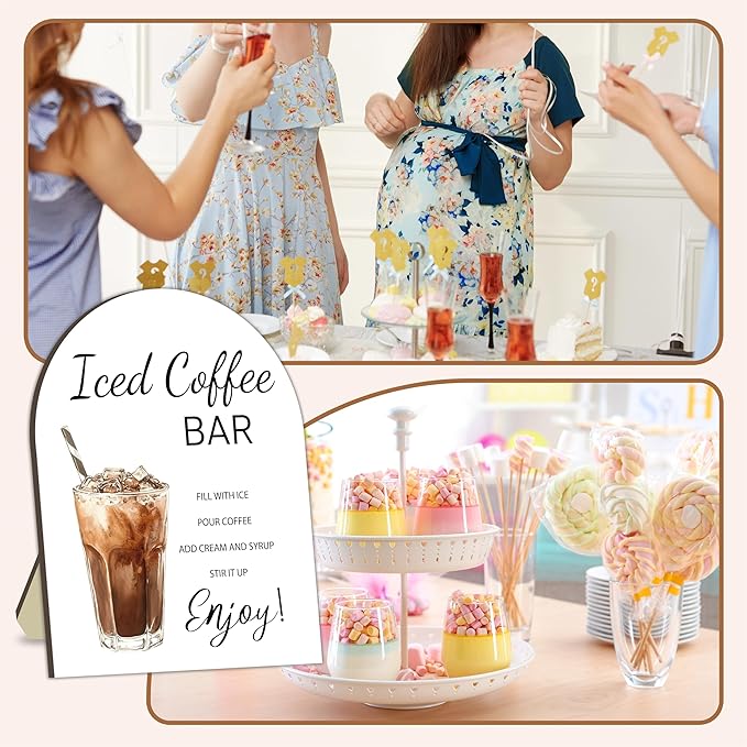 Iced Coffee Bar Wooden Table Sign, Iced Coffee Bar Sign for Baby Shower, Bride Shower Table Signs, Drinking Station Welcome Board, Caffeinated Drink Board for Baby Party, Bridal Party Drink Sign 8x10