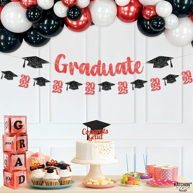 KatchOn, Glitter, Red and Black Graduate Banner - 10 Feet | Congrats Grad Banner for Grad Cap Decorations | Red Graduation Decorations 2025 | Congratulations Decorations | Class of 2025 Decorations