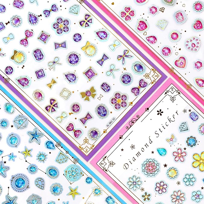 Cute Mini Gem Stickers – Small Flat Shiny Diamond Stickers for Kids Crafts, Rewards, Planner, Scrapbooking & Journaling – Tiny Sticker for Digital Cameras & Phone Case Decor – 4 Sheets
