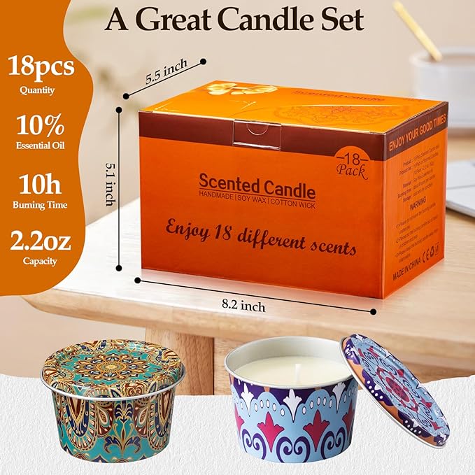18 Pack Scented Candle Sets | Travel Aromatherapy Jar Candles | Small Soy Wax Candles with 10% Essential Oils |18 Scents Candles for Home and Travel | Gift Sets for Birthday, Christmas