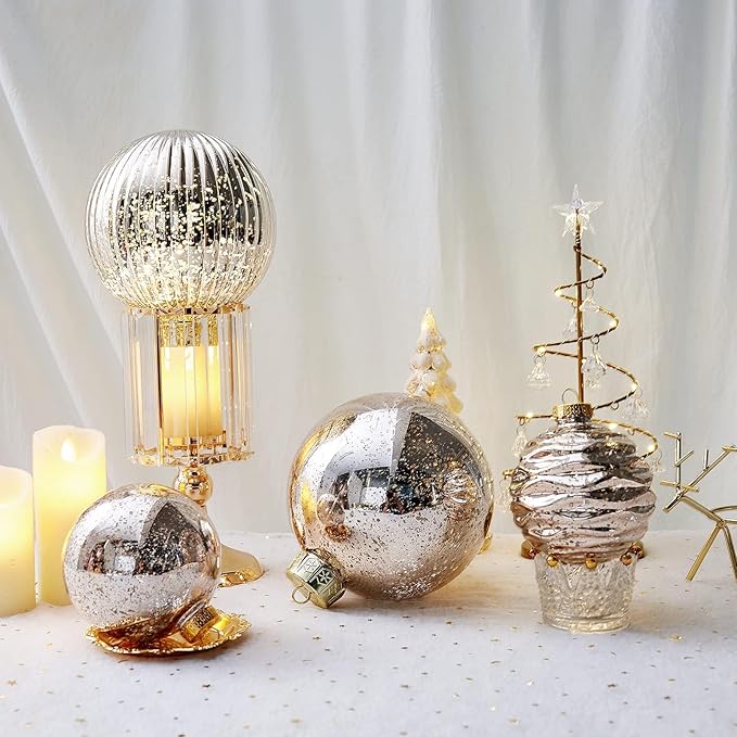 Large Christmas Ball Ornaments, Oversized Shatterproof Plastic Decorative Hanging Mercury Ornaments Ball for Xmas Holiday Party Decorations (Champagne, 4.0")