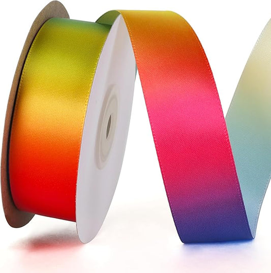 1 inch 25 Yards Rainbow Ribbon, Wide Single Face Shiny Satin Roll, Ribbon for Gift Wrapping, Wedding Decor, Pride Birthday Party Decoration & DIY Crafts