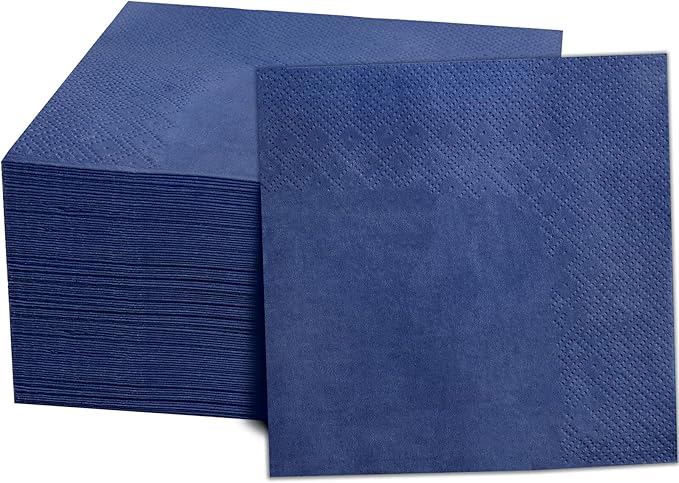 FLOWERCAT 100-Count 2-Ply Blue Cocktail Napkins - Navy Blue Napkins Disposable Premium Quality - 5" x 5" Blue Paper Napkins for July 4th Party,Bar,Weddings,Birthday,Hanukkah,Father's Day