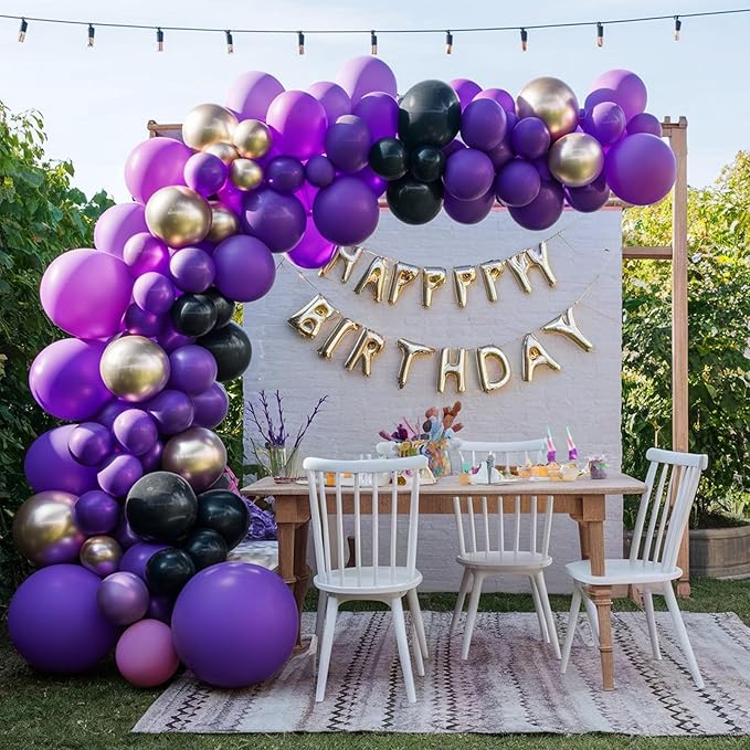 Purple and gold Balloon Arch Kit, 120PCS Purple and White Balloon Garland Pastal Purple White Gold Confetti Balloons for Girls Birthday Baby Shower Bridal Shower Halloween Party Decorations