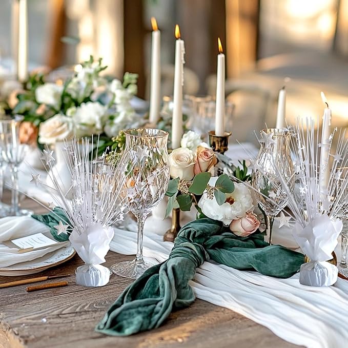 12 Pack White Foil Spray Centerpieces Stars Brust Table Centerpieces for Wedding Birthday Anniversary Holiday Party Decor, White Star Balloon Wights for Party, Table Decor for Party