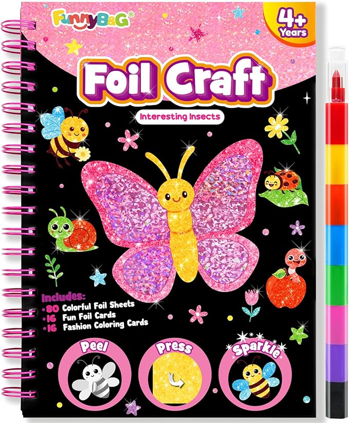 FUNNYB&G Foil Art Craft for Kids - Christmas Crafts Gift Party Favors Stocking Stuffers for Kids Fun Art Supplies Creative Birthday Gift Travel Toys for Girls Boys 4 5 6 7 8 9 Years Old(Insects)