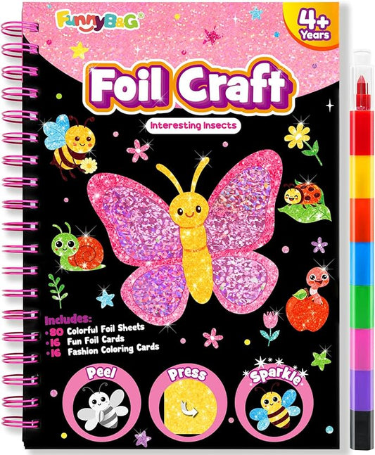 FUNNYB&G Foil Art Craft for Kids - Christmas Crafts Gift Party Favors Stocking Stuffers for Kids Fun Art Supplies Creative Birthday Gift Travel Toys for Girls Boys 4 5 6 7 8 9 Years Old(Insects)
