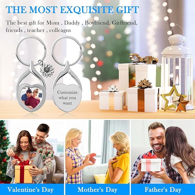 Double Side Custom Keychain with Picture Personalized Engraving Photo Text Customized Gifts for Men Women