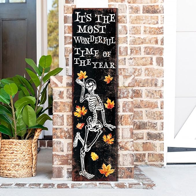 36in Fall Halloween Porch Sign - Vintage Autumn Decoration - Rustic Modern Farmhouse Entryway Decor - Reversible Design