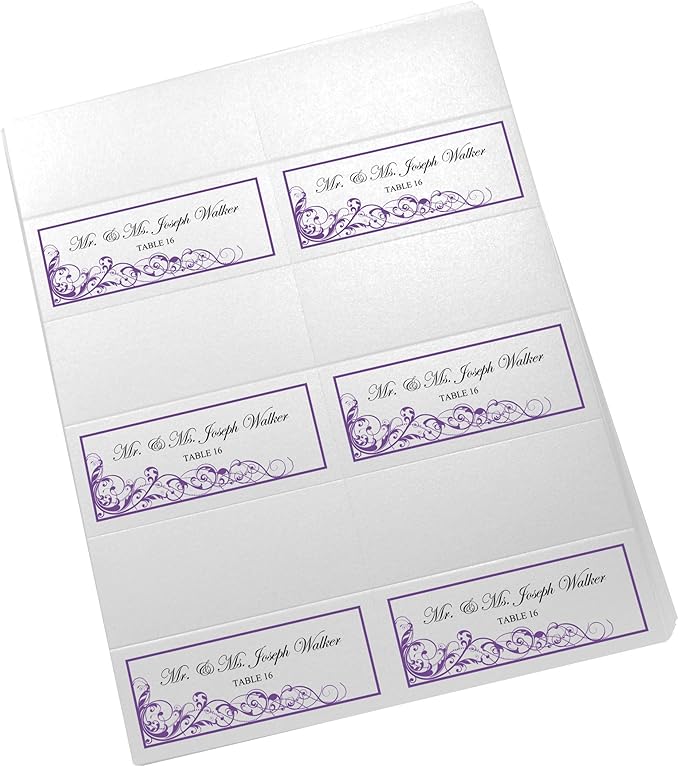 Scribble Vintage Swirl Printable Place Cards, Purple (Choose Color), Set of 150 (25 Sheets), Laser & Inkjet Printers - Wedding, Party, Dinner, and Special Events