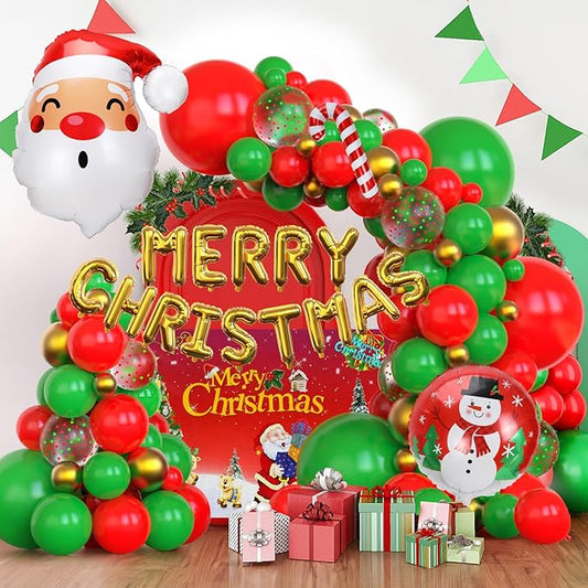 94 Pcs Christmas Balloons Garland Arch Kit Red and Green Sequined Balloons, Candy Cane Balloons, Christmas Balloon Banner for Party Decor