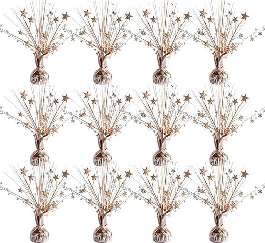 12 Pack Metallic Rose Gold Foil Spray Centerpieces Stars Brust Table Centerpieces for Wedding Birthday Anniversary Holiday Party Decor, Metallic Star Balloon Wights for Party