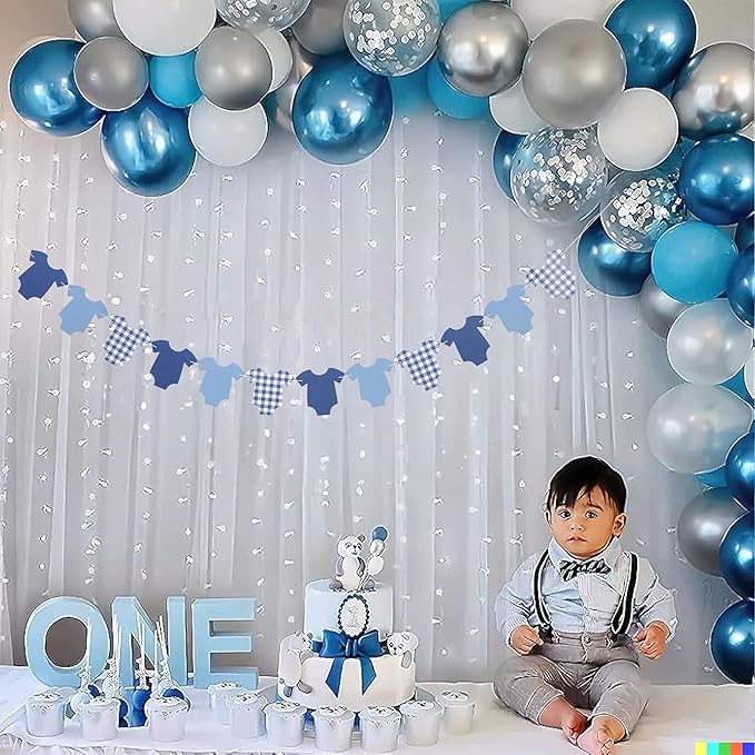 Blue Bodysuit Banner - Baby Shower Decoration Gingham Banner,Baby Bodysuit Gender Reveal Party(Navy)