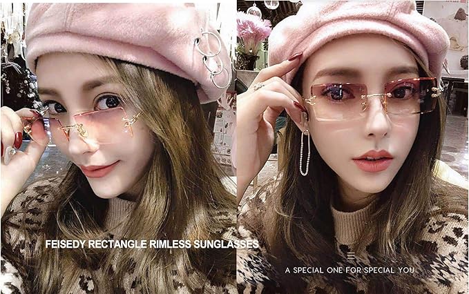 FEISEDY Vintage Rimless Sunglasses Rectangle Frameless Candy Color Glasses Women Men B2642