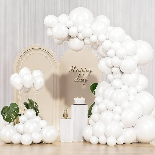 White Balloons 145pcs Different Sizes 5in 10in 12in 18in White Latex Balloon Helium Arch Kit Garland for Graduation Wedding Baby Shower Birthday Party Decoration
