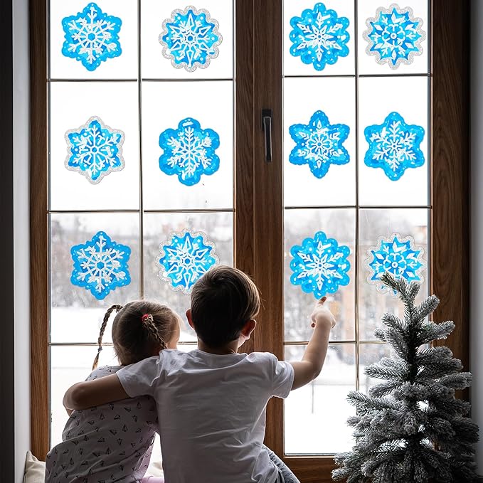 40pcs Christmas Crafts Bulk – Snowflake Paper Suncatcher DIY Kits for Winter Party, Holiday Ornaments, Classroom Decorations