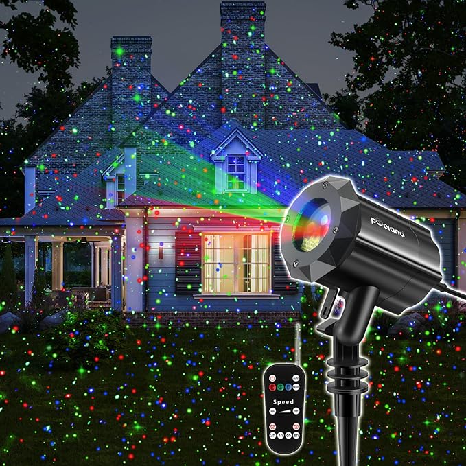 Poeland Christmas Laser Projector Lights Waterproof Outdoor Garden Decorative Lighting with Security Lock 3 Color Red Green Blue