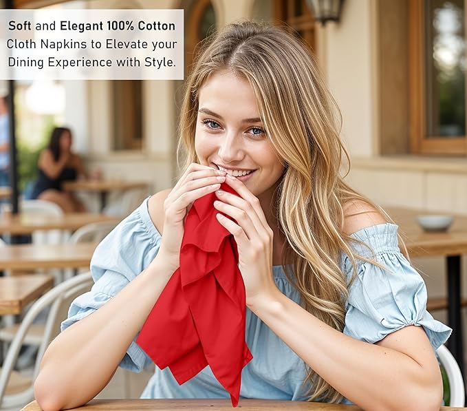 Ruvanti Cloth Napkins Set of 12, 18x18 Inches, 100% Cotton, Washable, Soft & Absorbent, Perfect for Wedding, Christmas, ‎Thanksgiving Dinners - Flame Scarlet