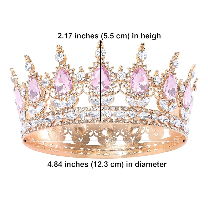 Pink Queen Crown for Women Crystal Tiara for Girl Rhinestone Wedding Headband for Bride Hair Accessories for Costume Birthday Party Prom Gifts