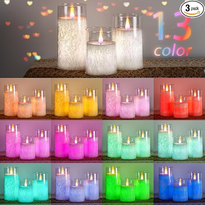 Homemory Color Changing Flameless Candles, Battery Operated LED Pillar Candles, Fake Electric Candles with Remote Control and Timers, Set of 3