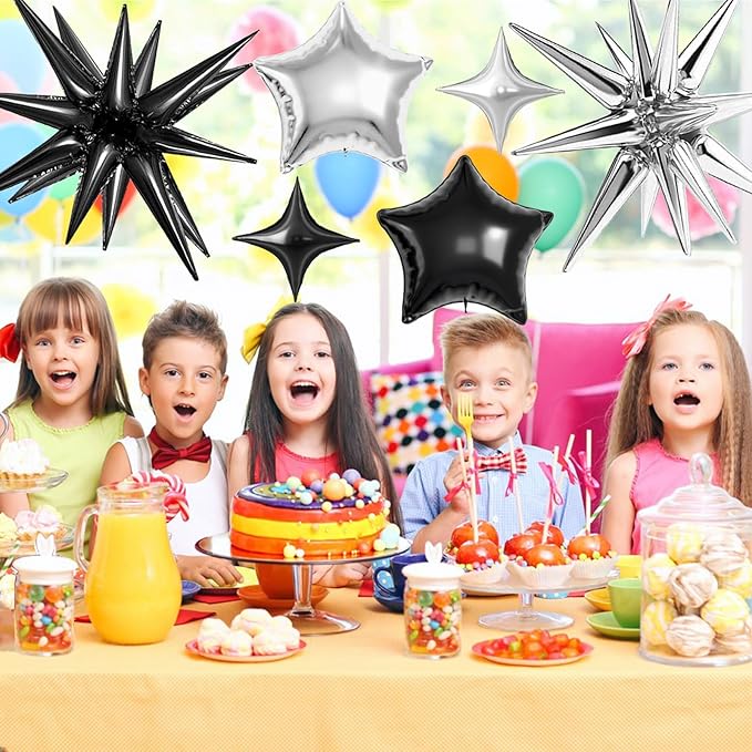 22 Pcs Star Balloons,22/18/10 Inch Star Foil Mylar Balloon,Spike Balloon and Four Pointed Balloons for Party Supplies Christmas Birthday Wedding Photo Booth (Black Silver)