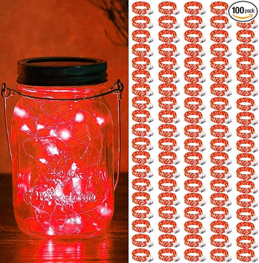 ZGWJ 100 Pack Fairy Lights Battery Operated, 7ft 20 Mini LED Fairy String Lights Silver Wire 3 Modes for DIY, Parties, Wedding, Bedroom, Halloween Christmas Decoration Red