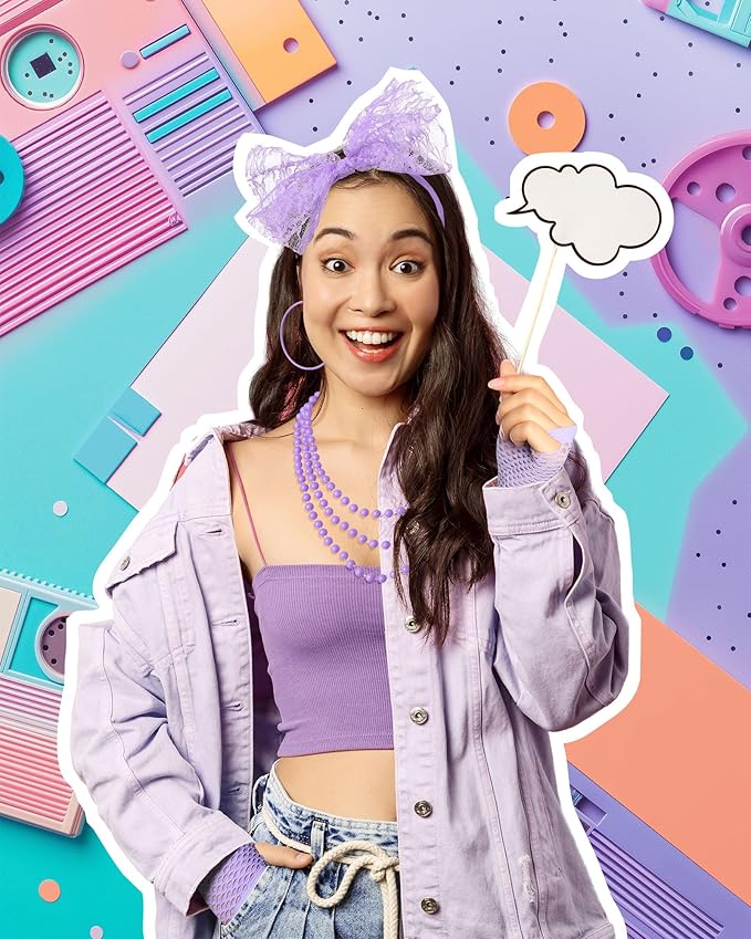 Blulu 80s Costume Accessories for Women Lace Headband Earrings Fishnet Gloves Necklace Bracelet for 80s Retro Party