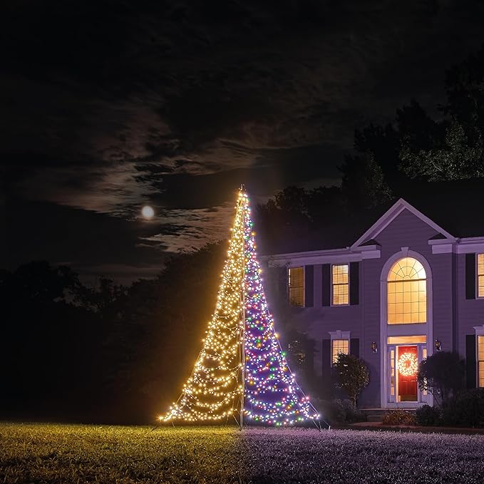 Fairybell - Flagpole LED Christmas Tree - Outdoor Christmas Decorations - Luminous Switch - 1,500LED Tree - 13ft - Suitable for Existing Flagpoles - Outdoor Lighting