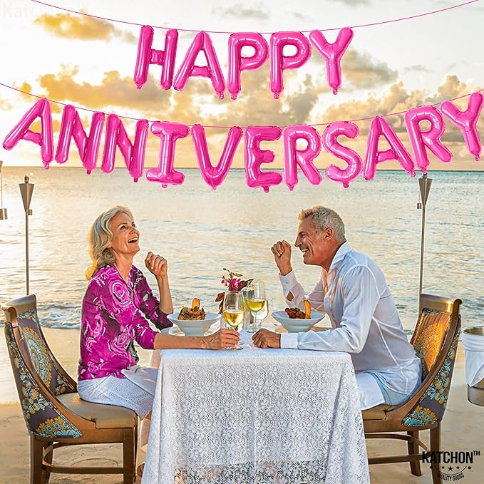 KatchOn Hot Pink Anniversary Balloons - 16 Inch | Pink Happy Anniversary Banner & Decorations