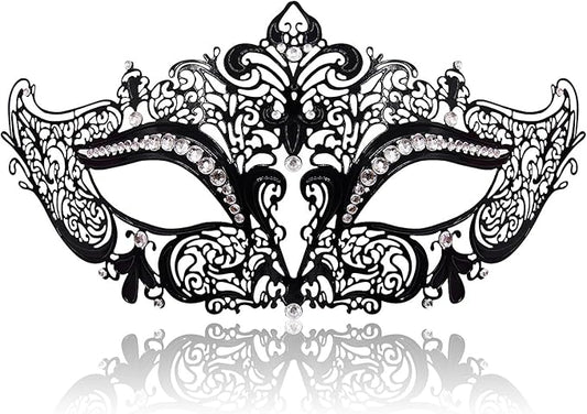 Venetian Masquerade Mask for Women - Ultralight Shiny Metal Rhinestone Party Evening Prom Ball Mask