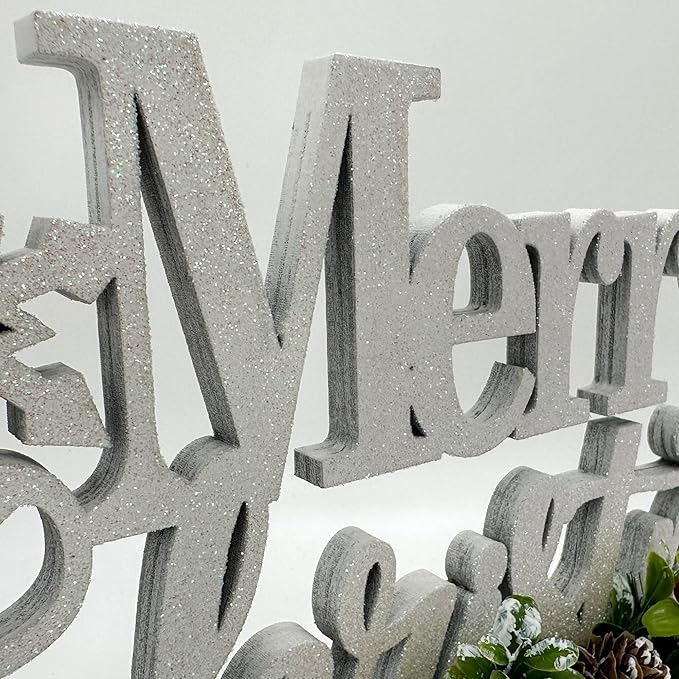 Christmas Decorations Merry Christmas Decor Snowflake Silver Shining Sign Farmhouse Wooden Winter Rustic Decor Vintage Holiday Block Tabletop for Home Kitchen Xmas