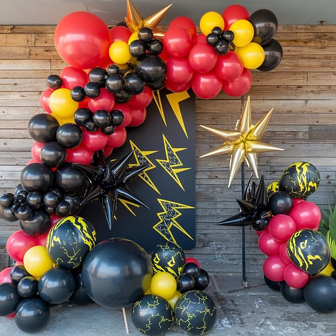 Red Black Yellow Balloon Arch Kit, Cartoon Game Birthday Party Decorations,Cartoon Theme Latex Balloon Flashballoons Arch for Boys Cartoon Ball Baby Shower Birthday Party Supplies
