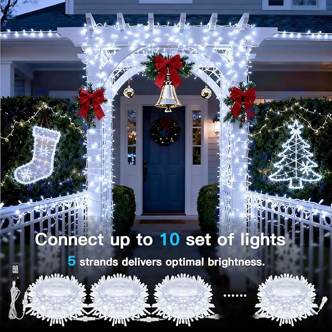 suddus 33ft 100 LED White String Lights with Timer, 12 Modes Christmas Fairy Lights Plug in, Connectable Indoor/Outdoor White Twinkle Lights for Xmas Tree, Bedroom, Garden, Wedding, Party Decorations