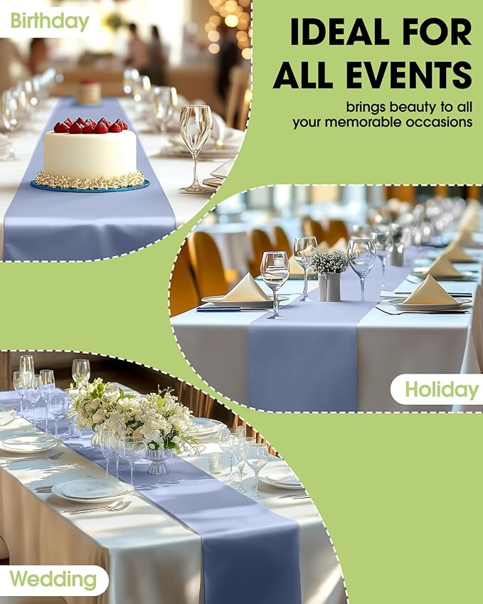 Pureegg Dusty Blue Plastic Table Runners - 12 Pack, 14'' x 108'', Water Resistant & Disposable Centerpiece Decorations for Table Cloth, Wedding, Birthday, Holiday, Baby Shower, Party, Home Decor