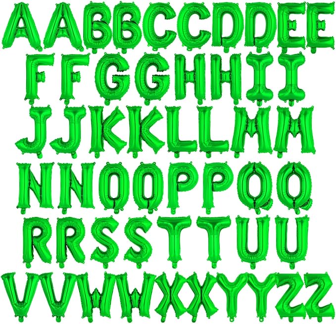 52 Pcs Green Letter Balloons,16 Inch Foil Alphabet Letter Balloons, Letter A-Z Balloon Banner Custom Phrase Balloon for Birthday Party Wedding Anniversary Decoration (Green 52pcs)