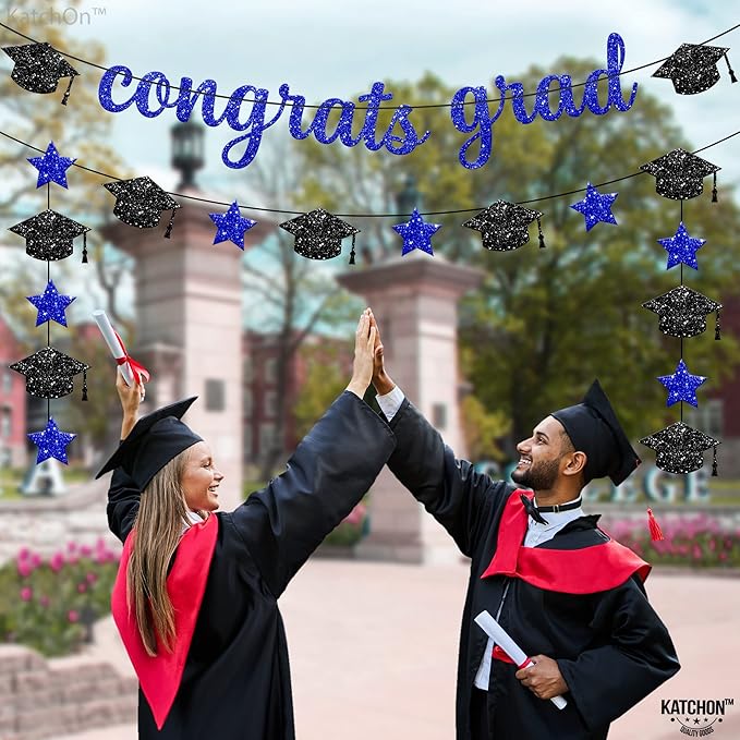 KatchOn, Glitter Congrats Grad Banner - 10 Feet, Pre-Strung | Grad Garland Class of 2025 | Congratulations Graduate Banners 2025 | Graduation Party Decorations | Graduation Decorations 2025
