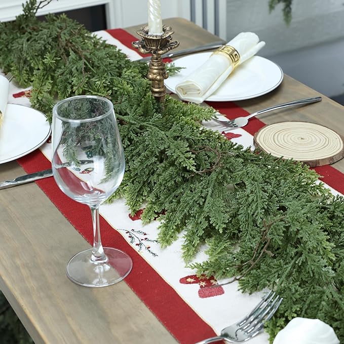 16ft Christmas Garland Realistic Soft and Thickness Green Faux Cedar Pine Garland Artificial Cedar Cypress Garland for Home Fireplace Wall Indoor Outdoor Holiday Party Home Decoration