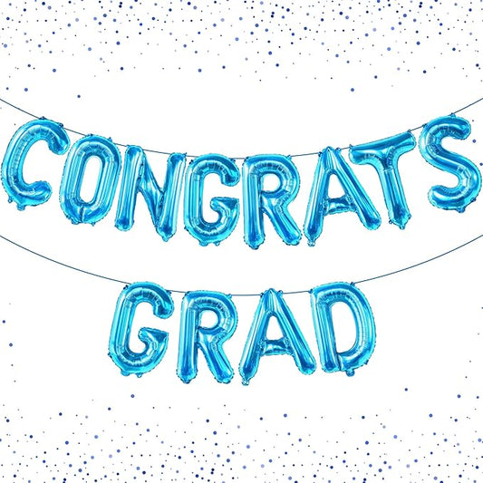 KatchOn, Large Blue Congrats Grad Balloons - 16 Inch | Congrats Grad Balloon Banner For Graduation Decorations 2025 | Foil Balloon Banner For 2025 Graduation Party Decorations