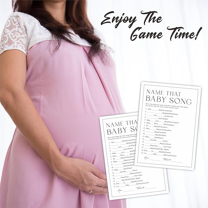 Minimalism Name That Baby Song Game for Guests - 30 Game Cards, 1 Answer Card, Wishes For Baby & Gender Reveal Card
