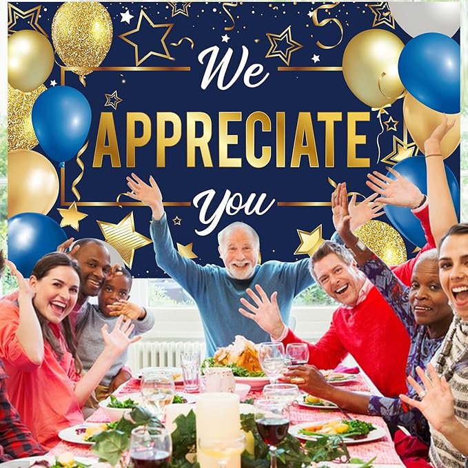 We Appreciate You Banner Backdrop, Appreciation Party Decorations, Thank You for All You Do Banner, Employee Teacher Doctor Nurse Staff Appreciation Party Decorations for Indoor Outdoor