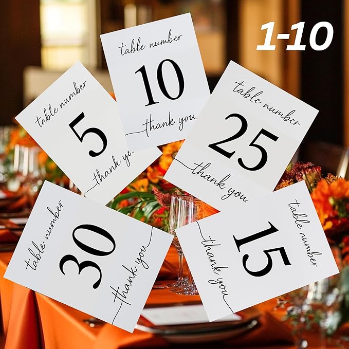 Wedding Table Numbers 1-10, Double-Sided Printed on Premium Cardstock – Elegant Event Table Signs for Receptions, Parties, Banquets & Restaurants