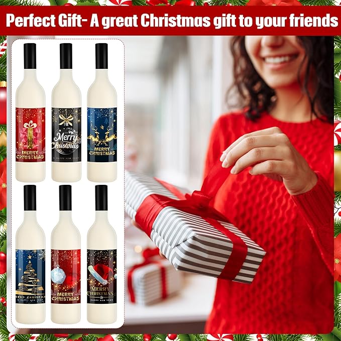 6 Set Coquito Bottles 25 Oz Christmas Glass wine Bottles Brewing Bottles for Homemade Coquito with Christmas Wine Bottle Stickers Airtight Caps for Home Party Milk Eggnog Kefir