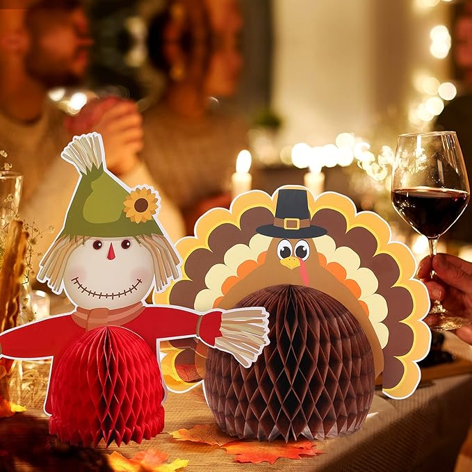 9 Pack Large Fall Thanksgiving Turkey Honeycomb Centerpiece 11 Inches Thanksgiving Party Decorations Different Style Turkey Paper Decorations Table Honeycomb